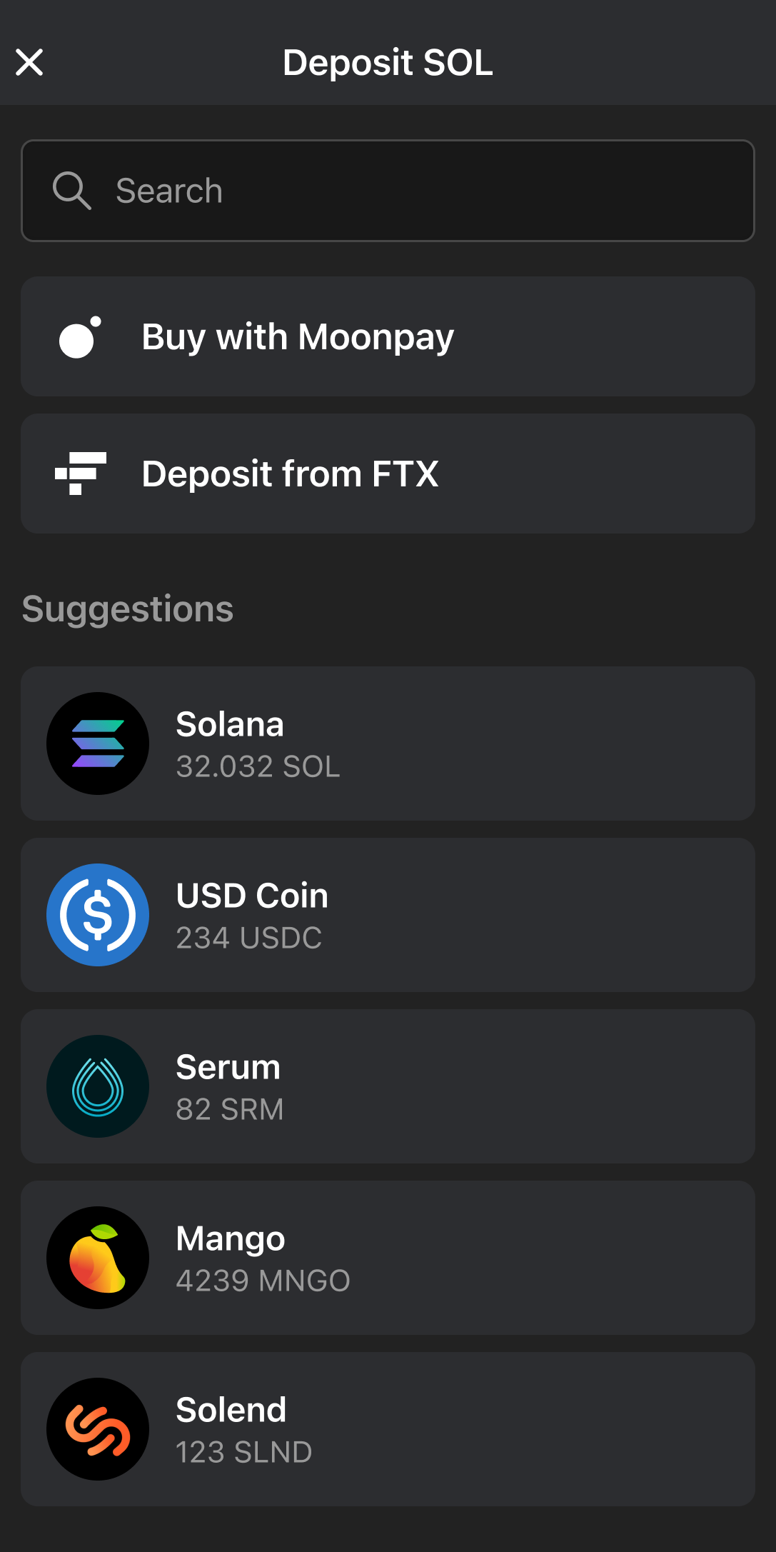 A screenshot of the Phantom mobile wallet.