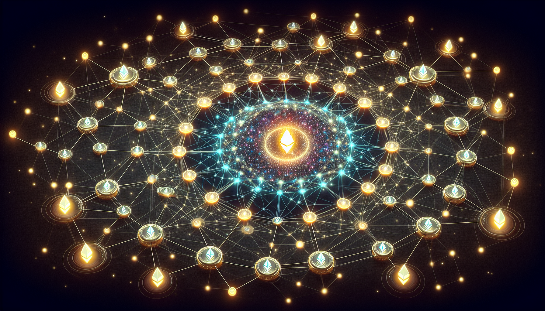 An illustration of programmable token bridges as a hub with the ETH logo in the middle.