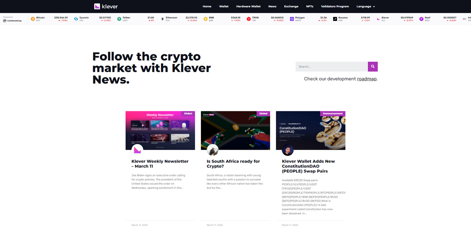 A screenshot of Klever’s trending markets page.