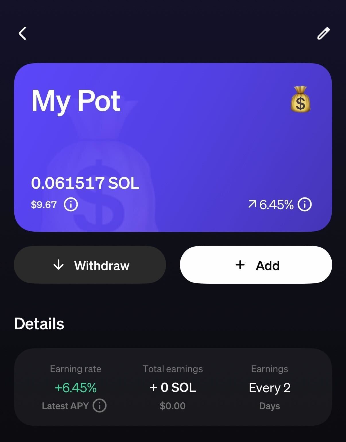A screenshot of your active stake in the MoonPay app