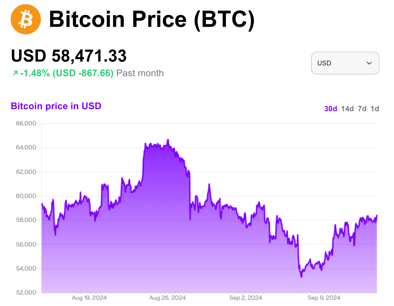 A chart of Bitcoin's price.