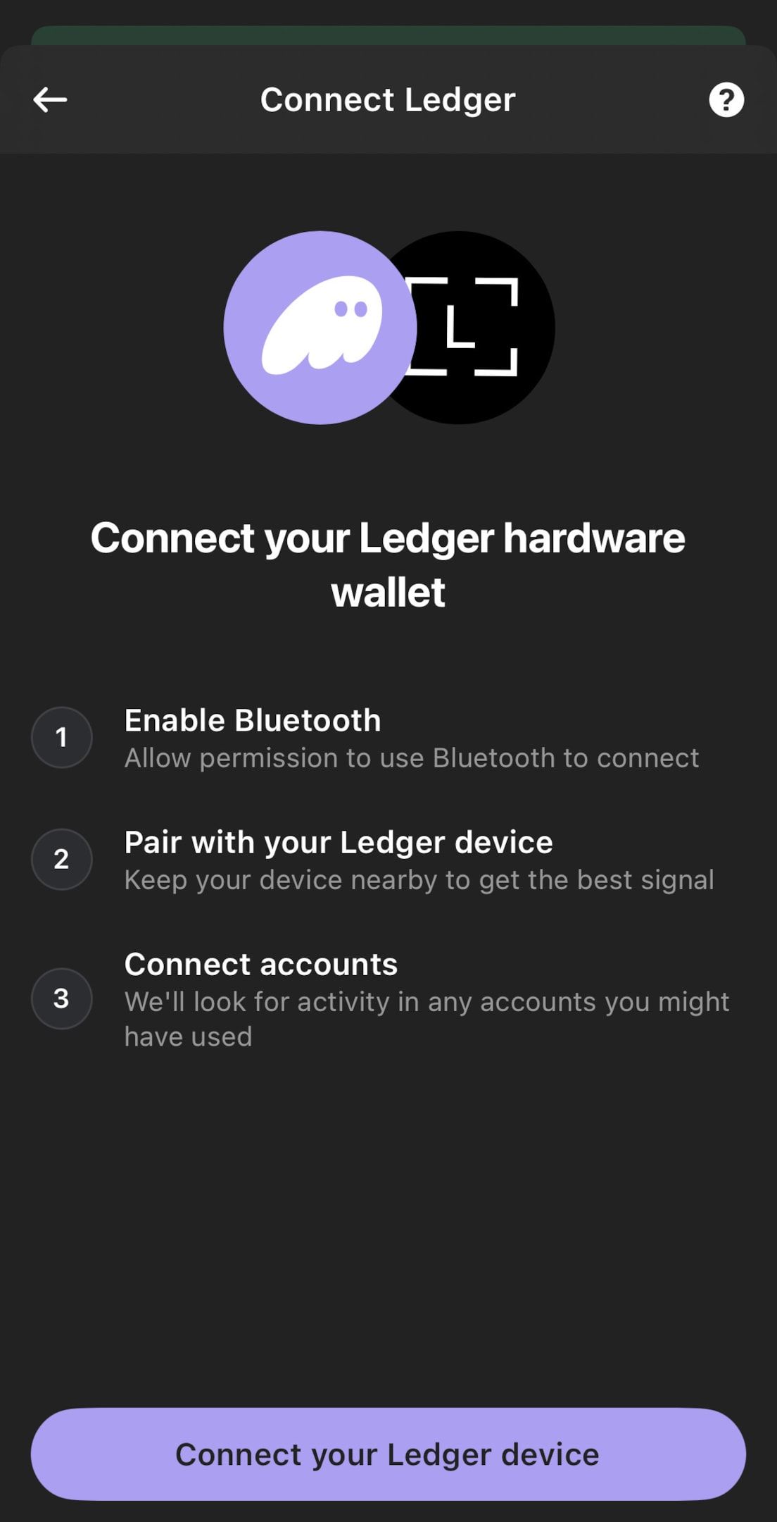 A screenshot to connect Ledger to Phantom