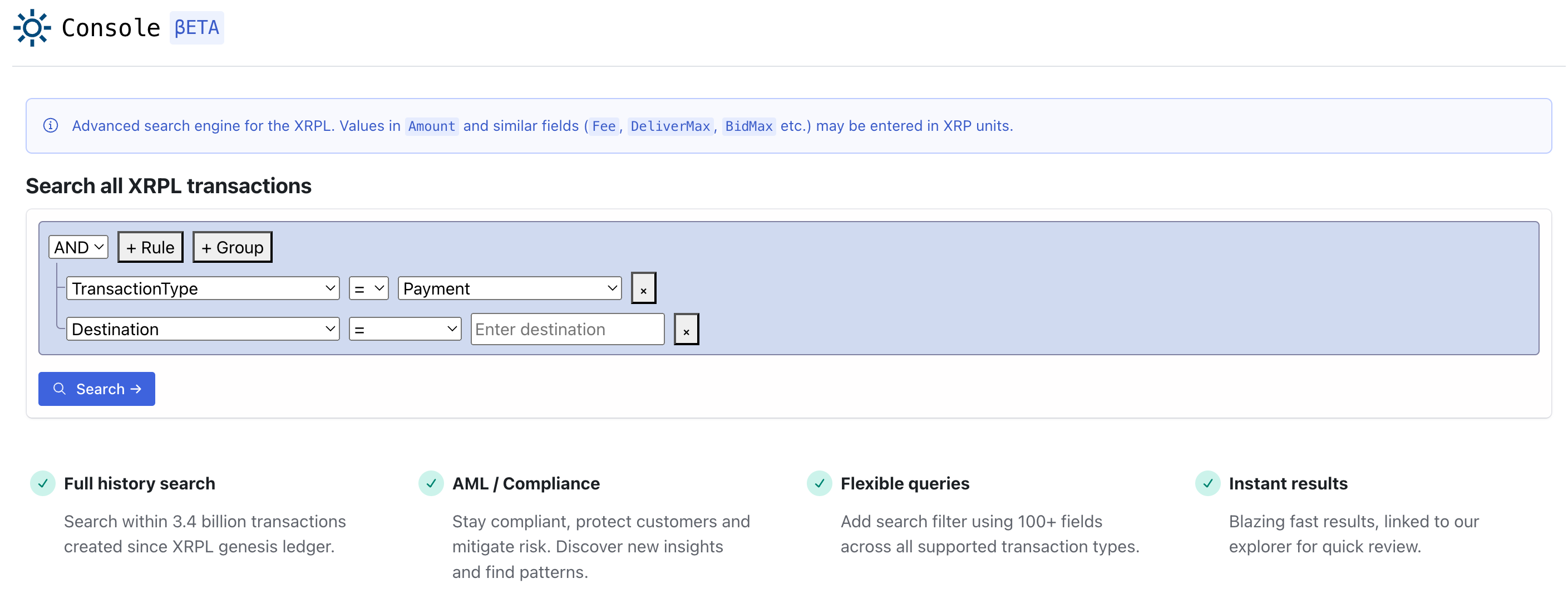 A screenshot of the the XRP Console