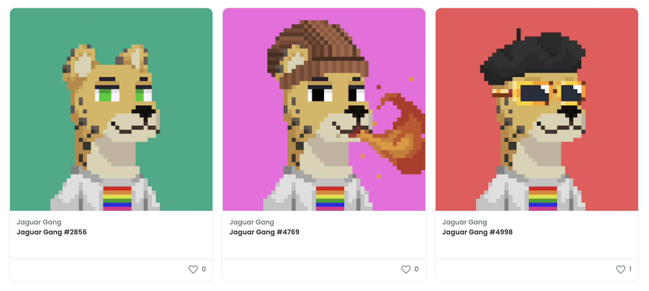An image of several Jaguar Gang NFTs.