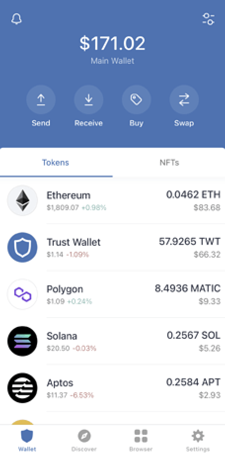 Trust Wallet home screen