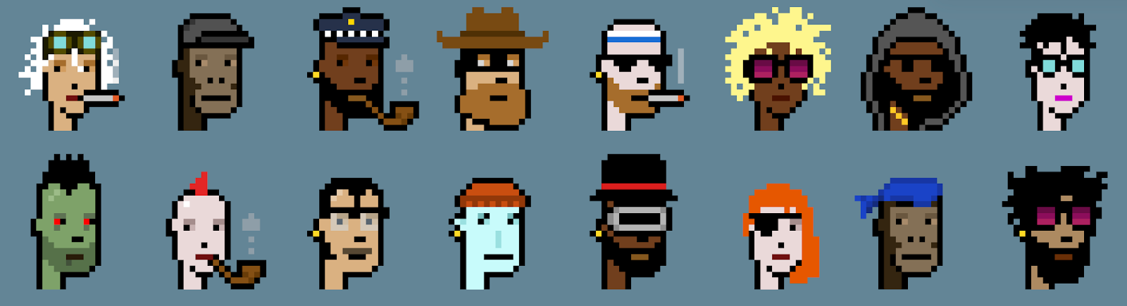 A screenshot of CryptoPunks digital tokens.