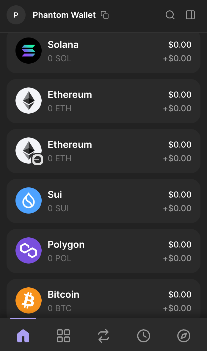 A screenshot of supported tokens