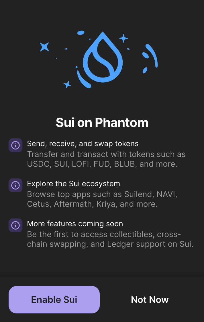 A screen to enable Sui on Phantom