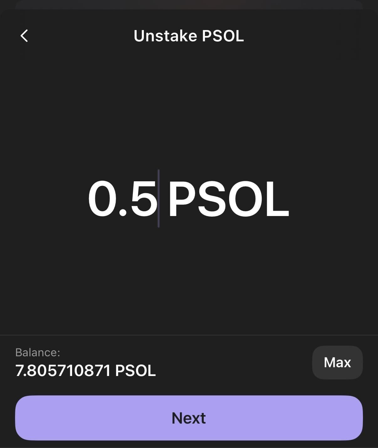 A screenshot to unstake PSOL tokens in Phantom 