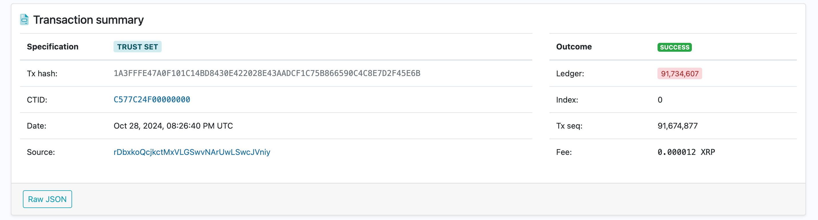 A screenshot of an XRP transaction.